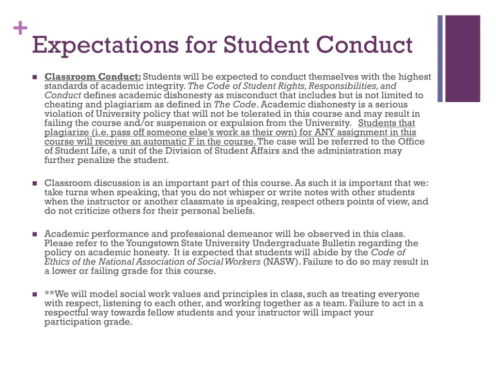 expectations for student conduct