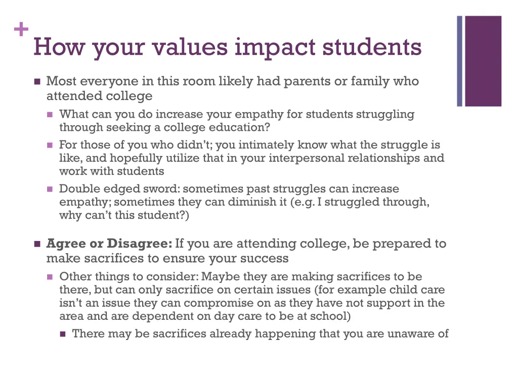 how your values impact students