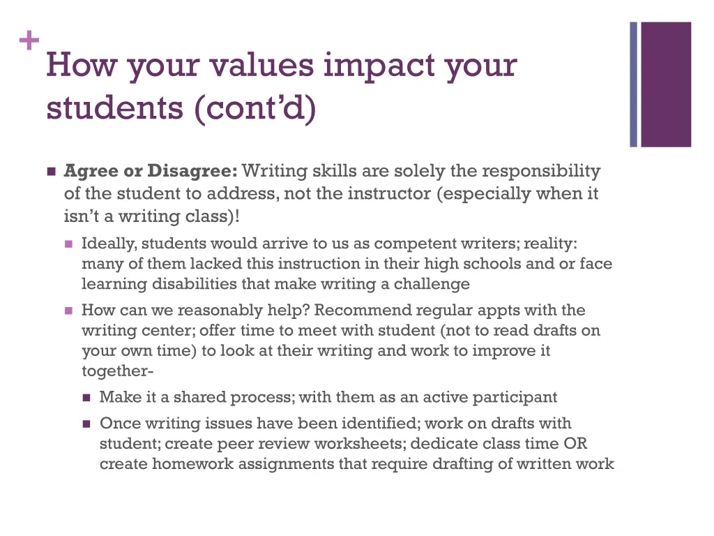 how your values impact your students cont d
