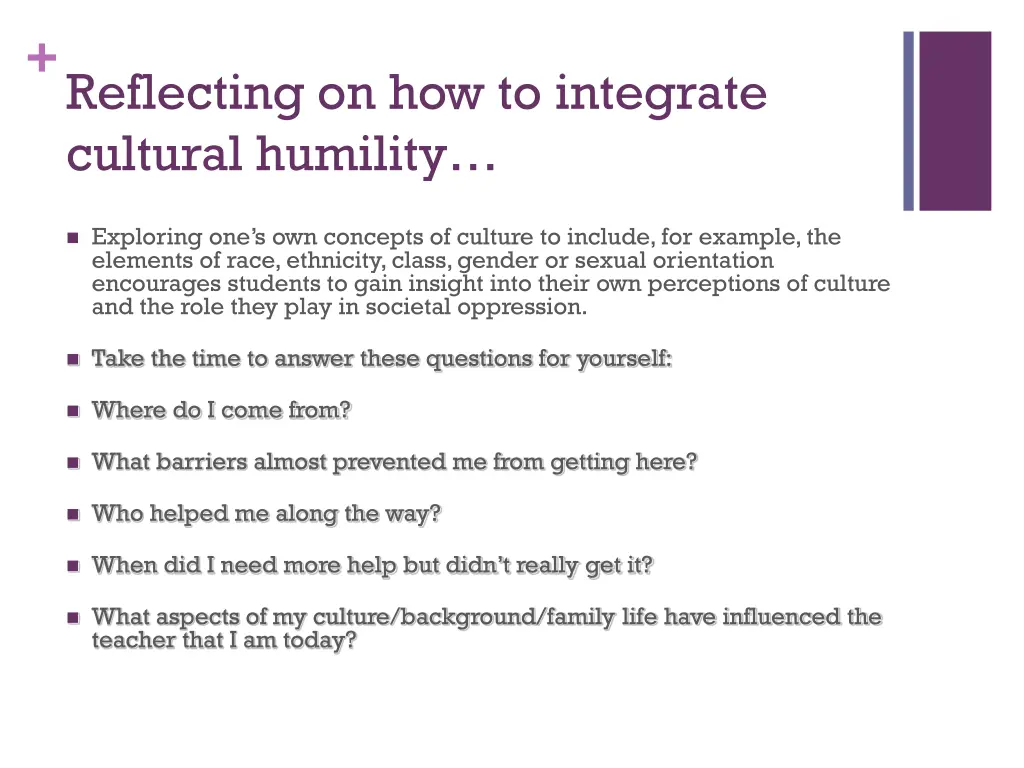 reflecting on how to integrate cultural humility