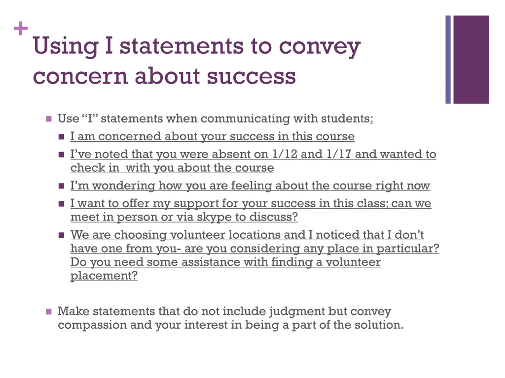 using i statements to convey concern about success