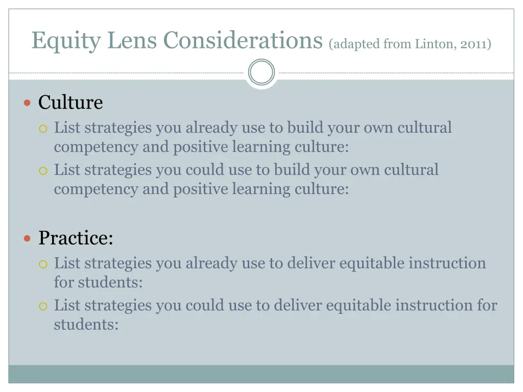 equity lens considerations adapted from linton