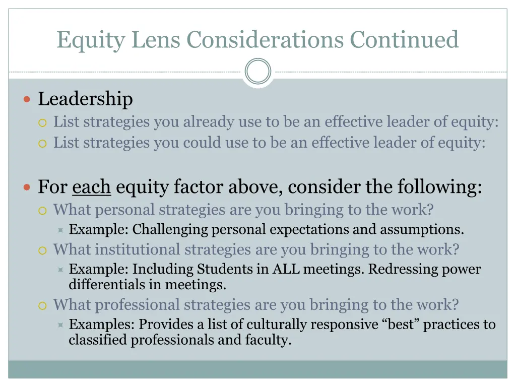 equity lens considerations continued