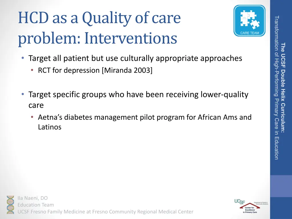 hcd as a quality of care problem interventions