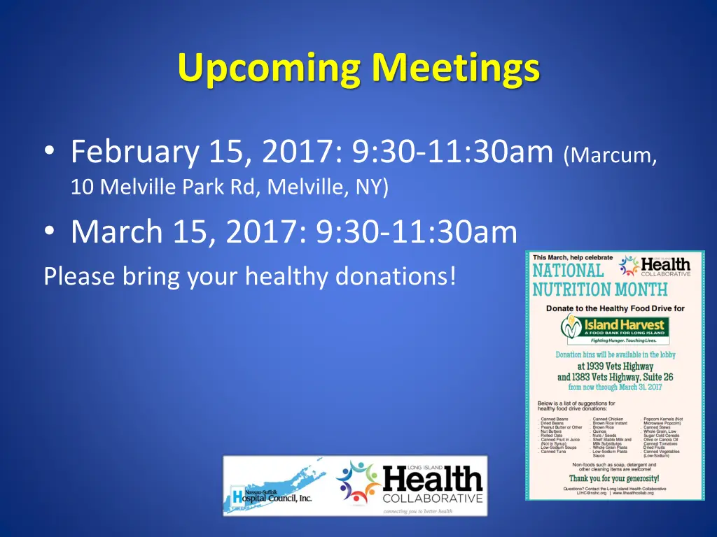 upcoming meetings