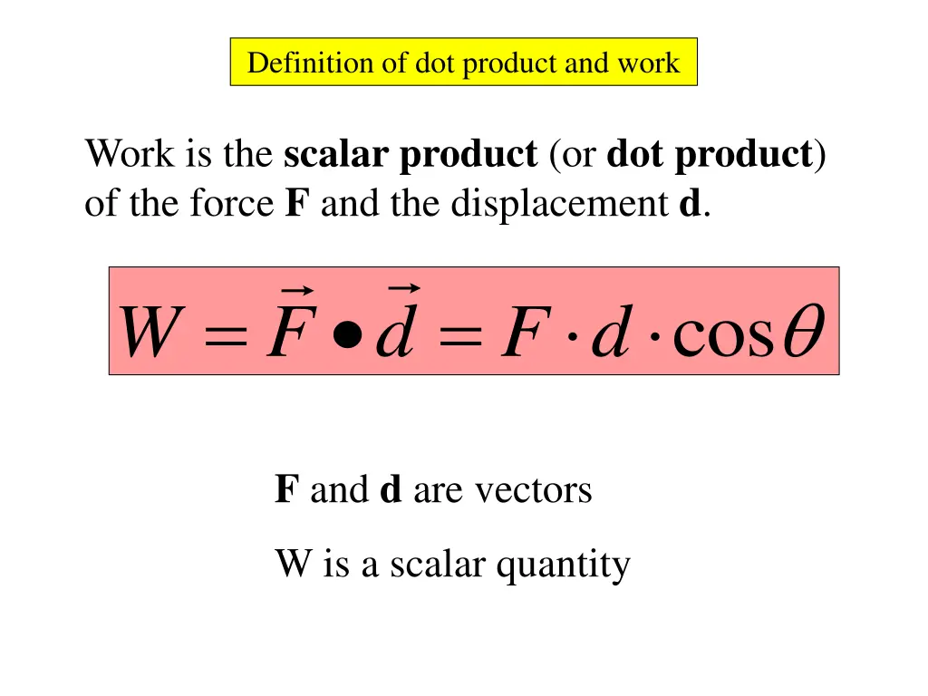 definition of dot product and work