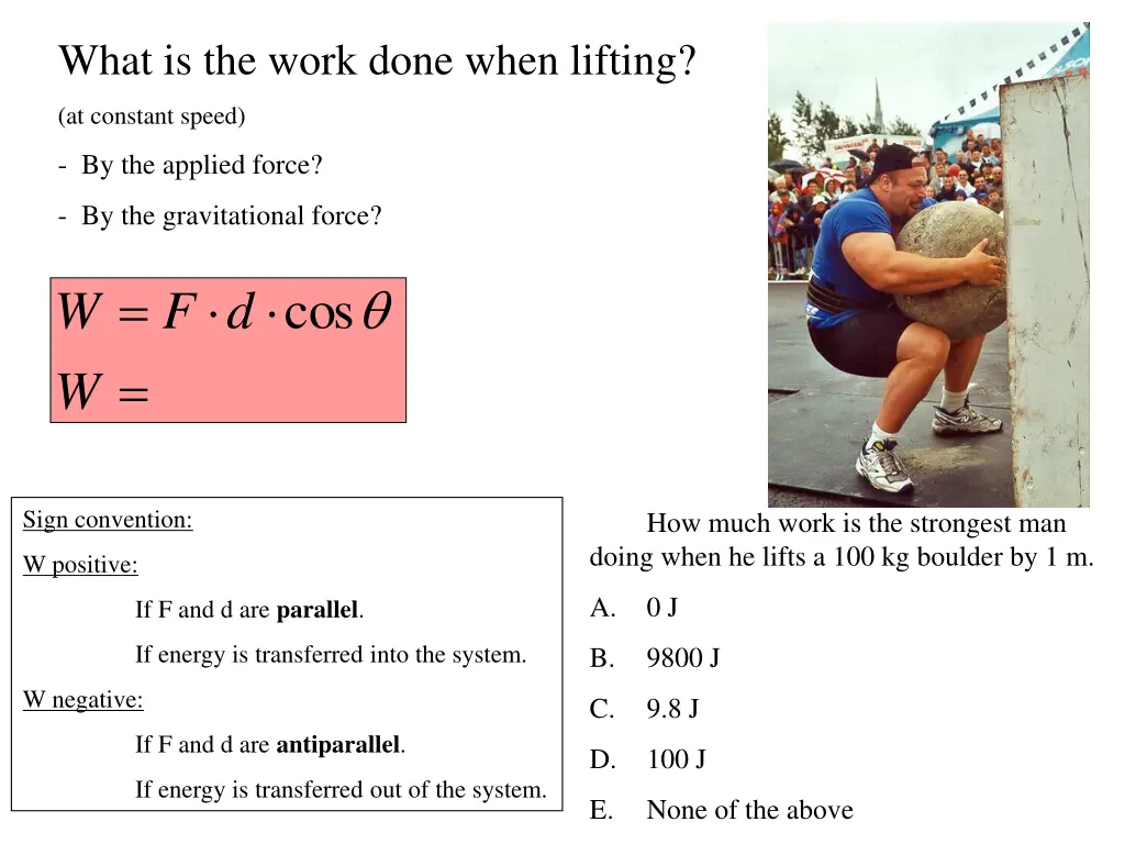what is the work done when lifting