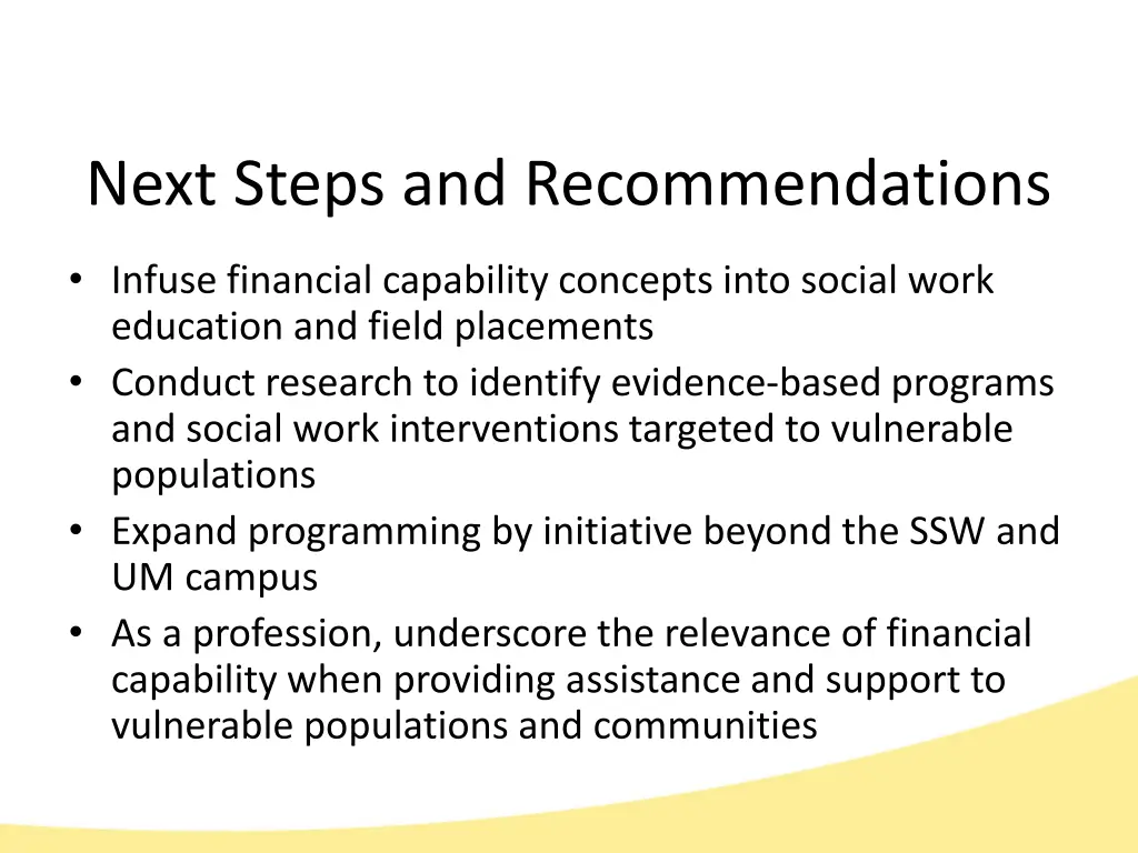 next steps and recommendations