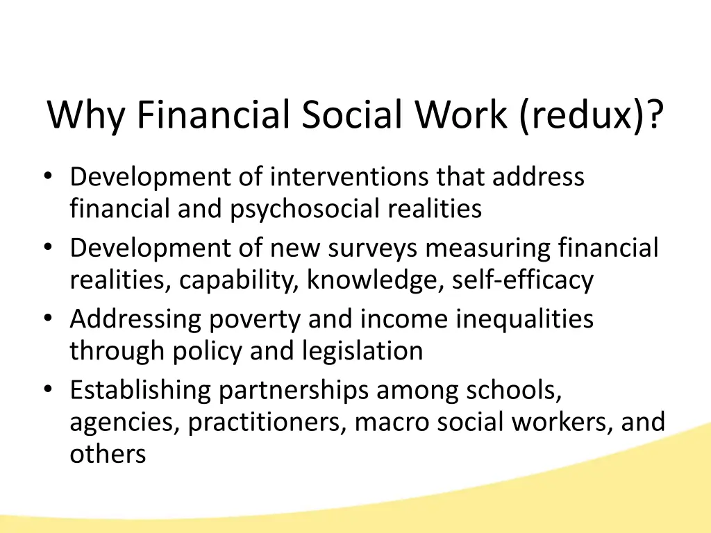 why financial social work redux