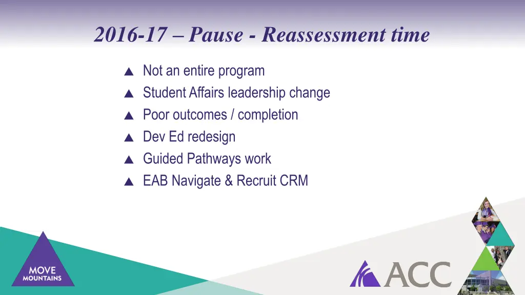 2016 17 pause reassessment time
