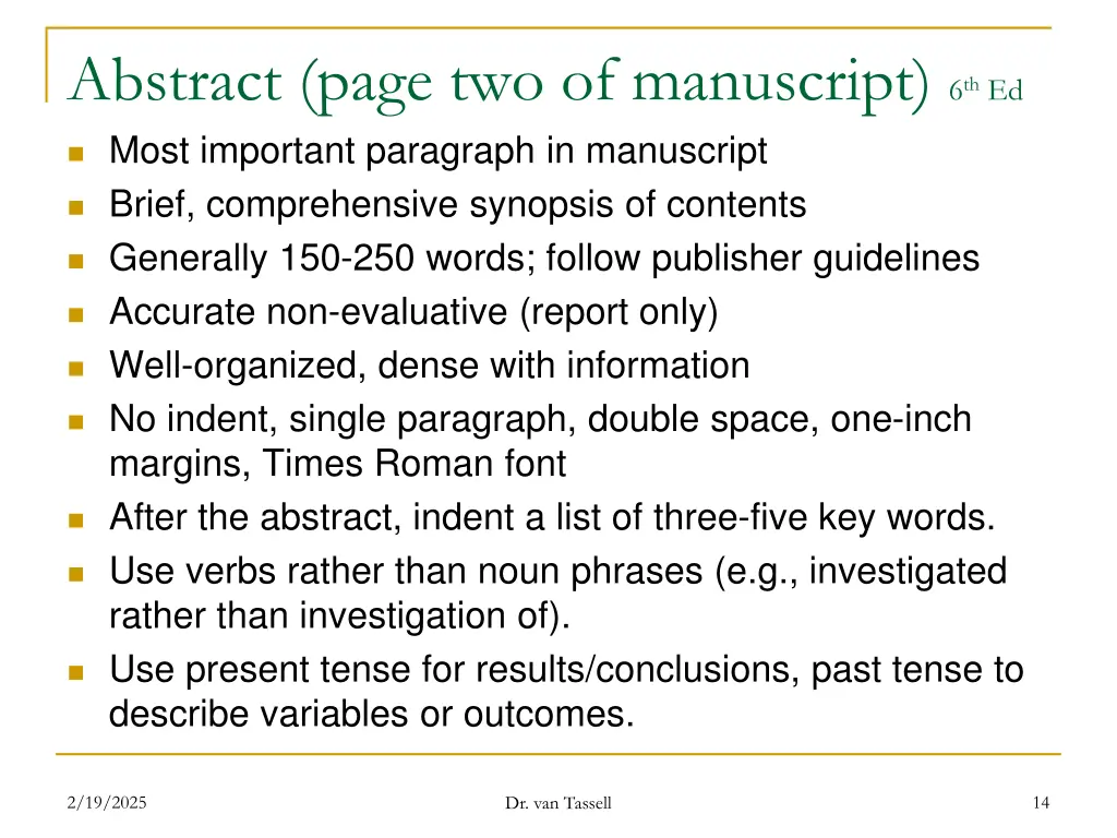 abstract page two of manuscript 6 th ed most