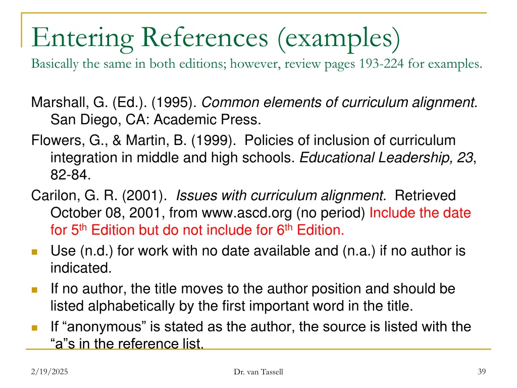 entering references examples basically the same
