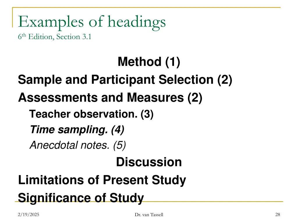 examples of headings 6 th edition section 3 1