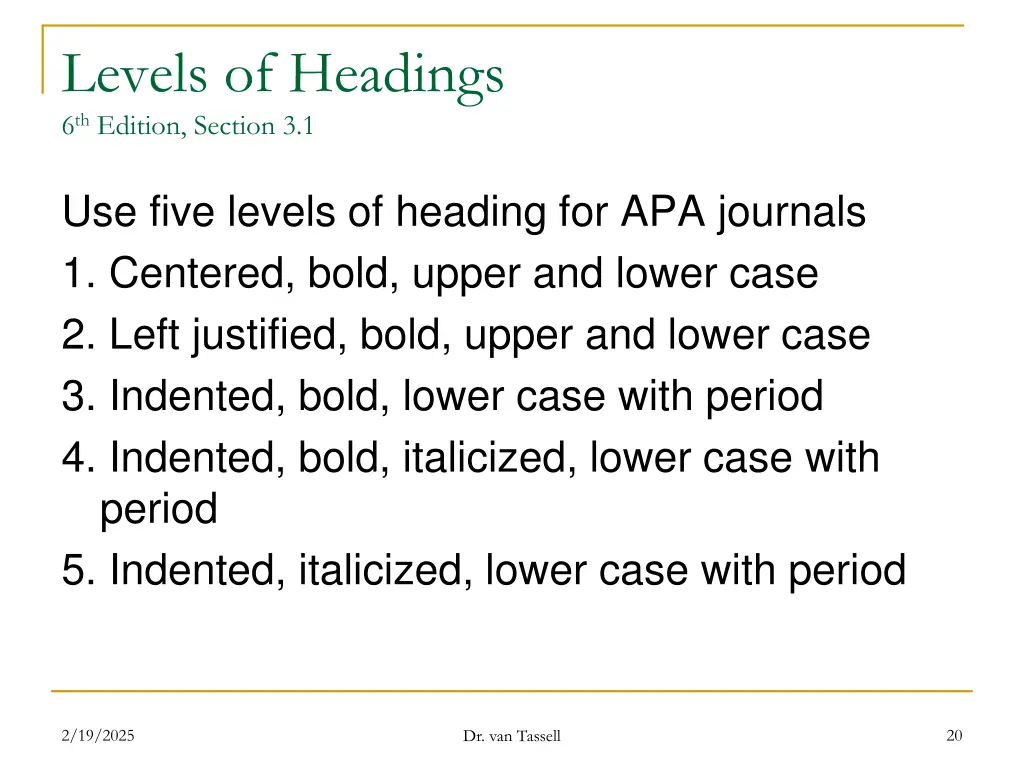 levels of headings 6 th edition section 3 1