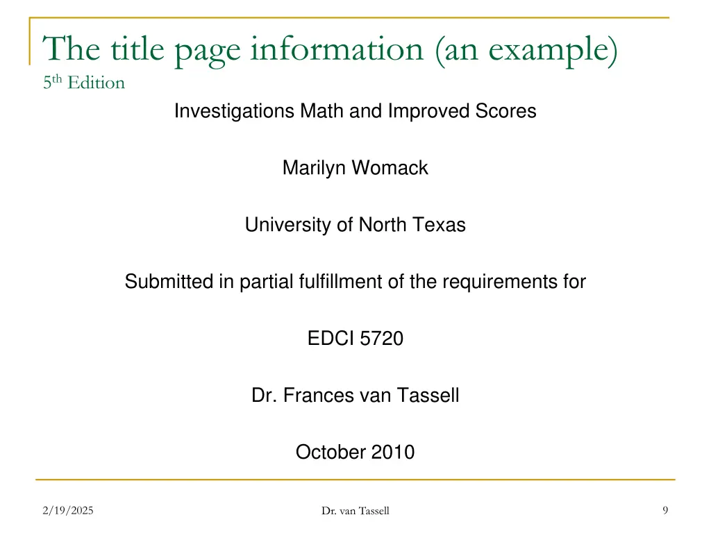the title page information an example