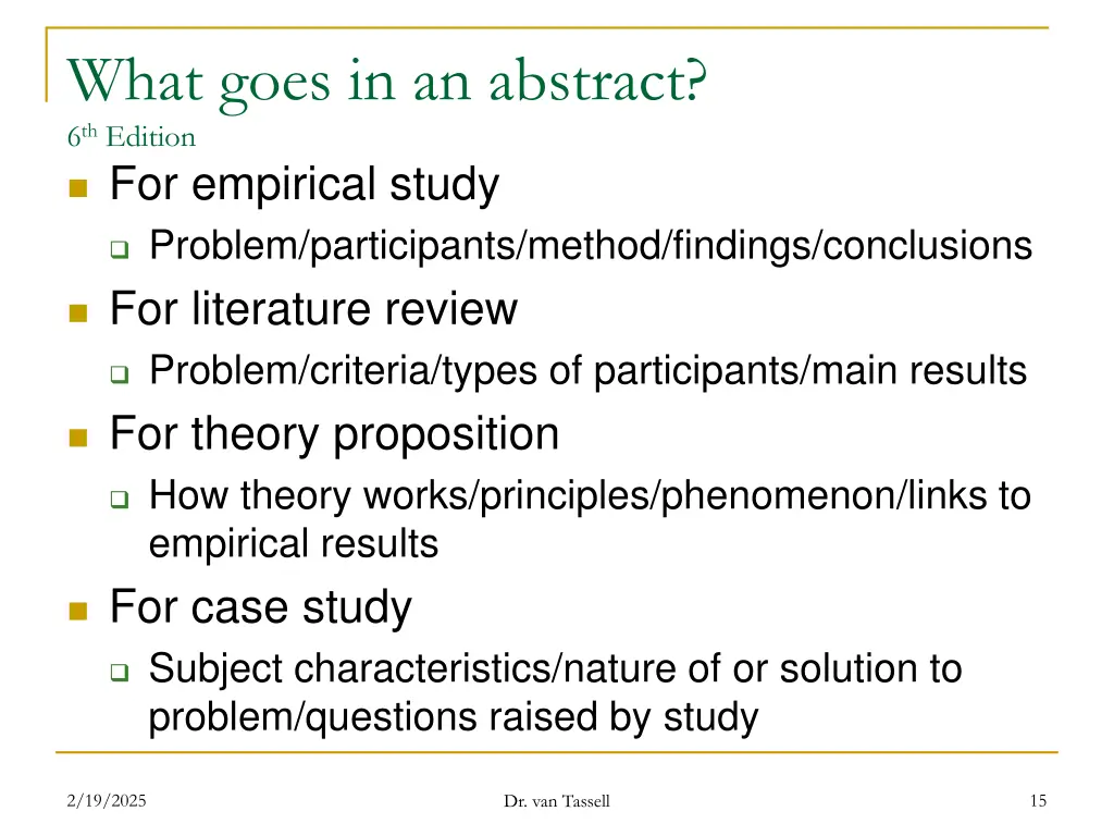 what goes in an abstract 6 th edition