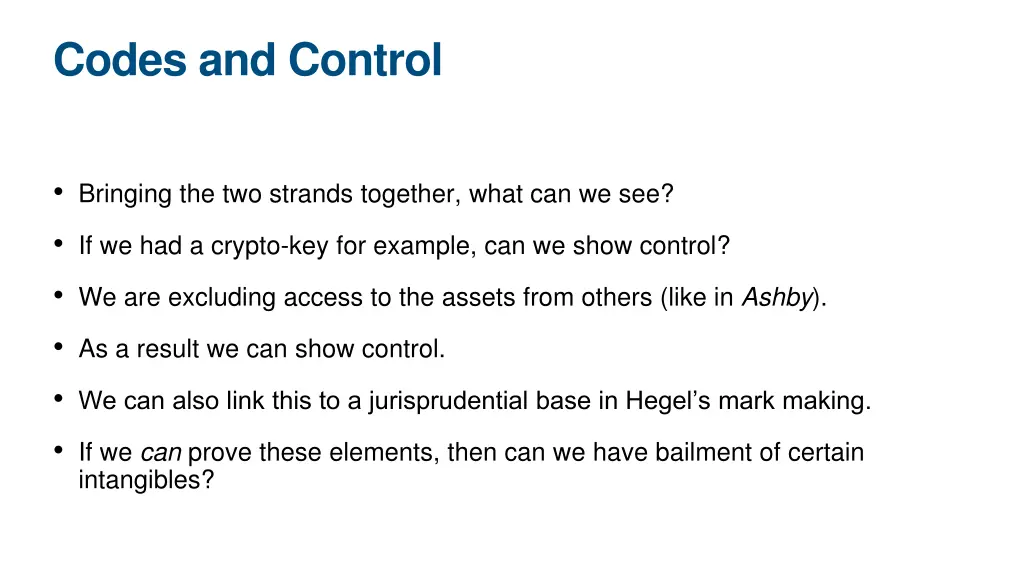 codes and control