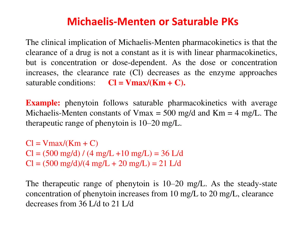 michaelis menten or saturable pks 1