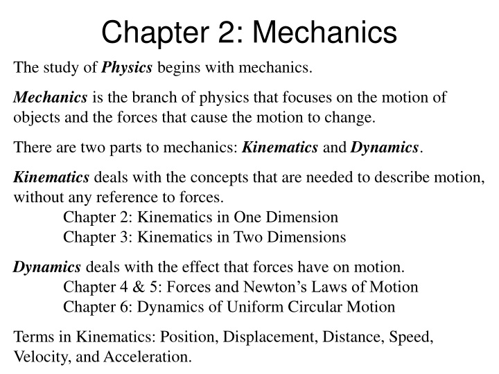 chapter 2 mechanics the study of physics begins