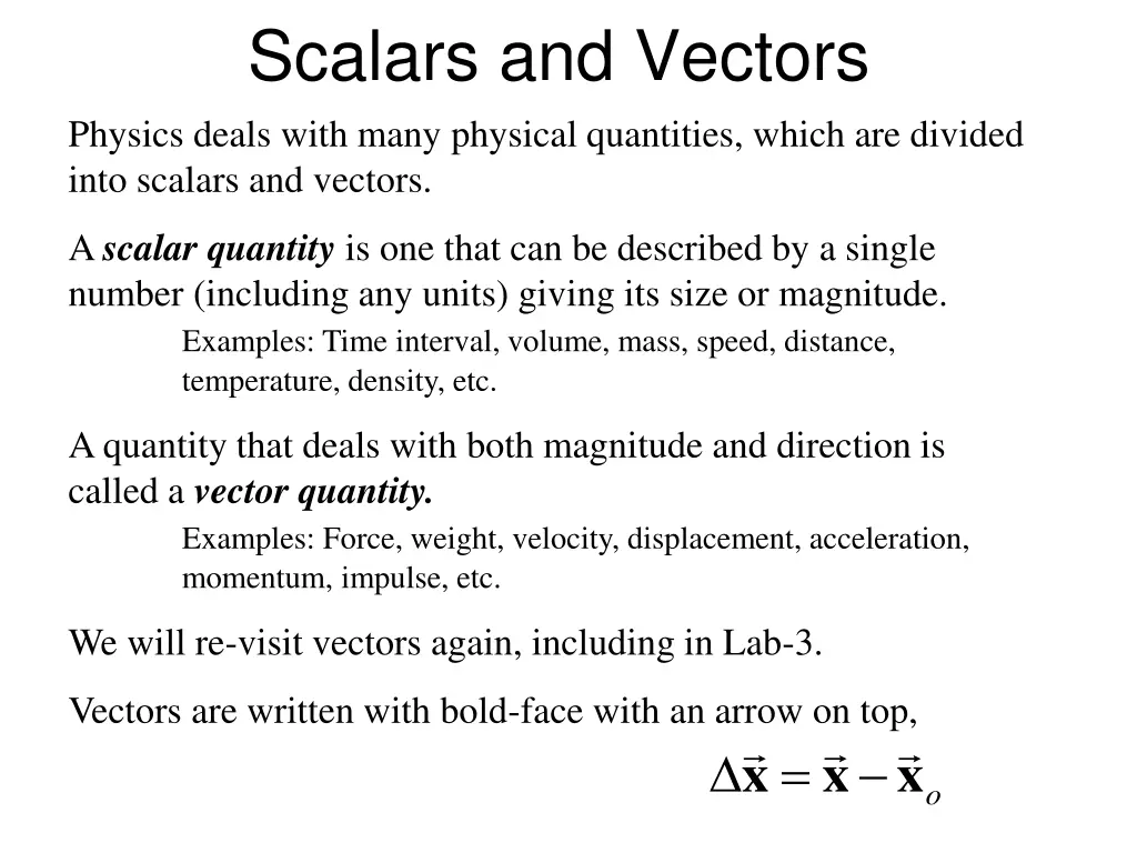 scalars and vectors physics deals with many