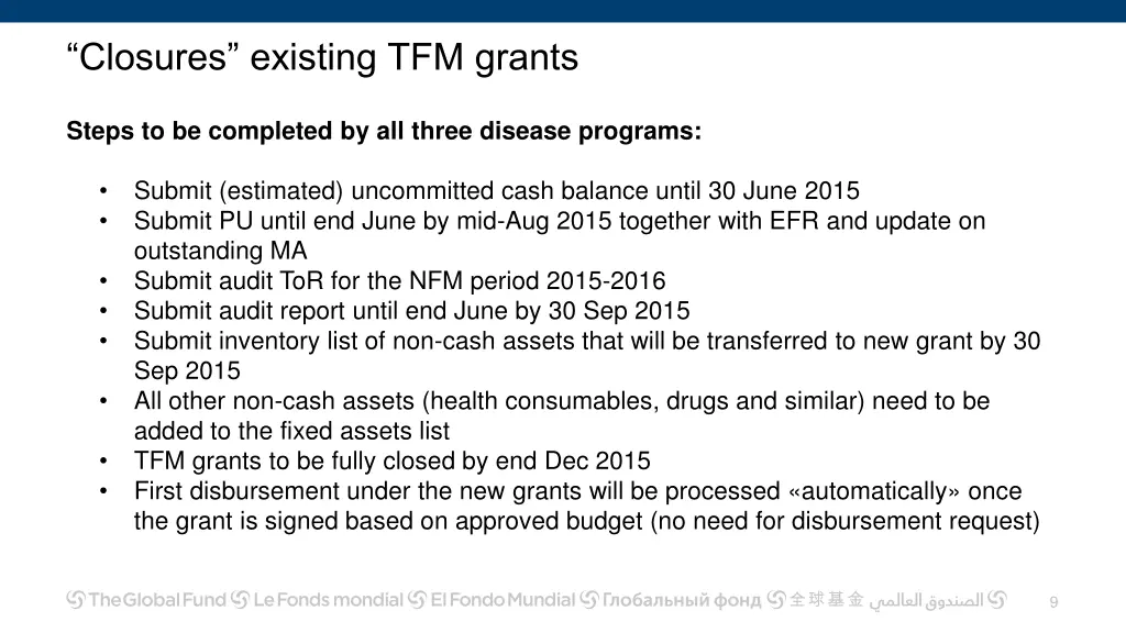 closures existing tfm grants