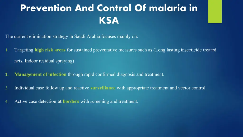 prevention and control of malaria in ksa