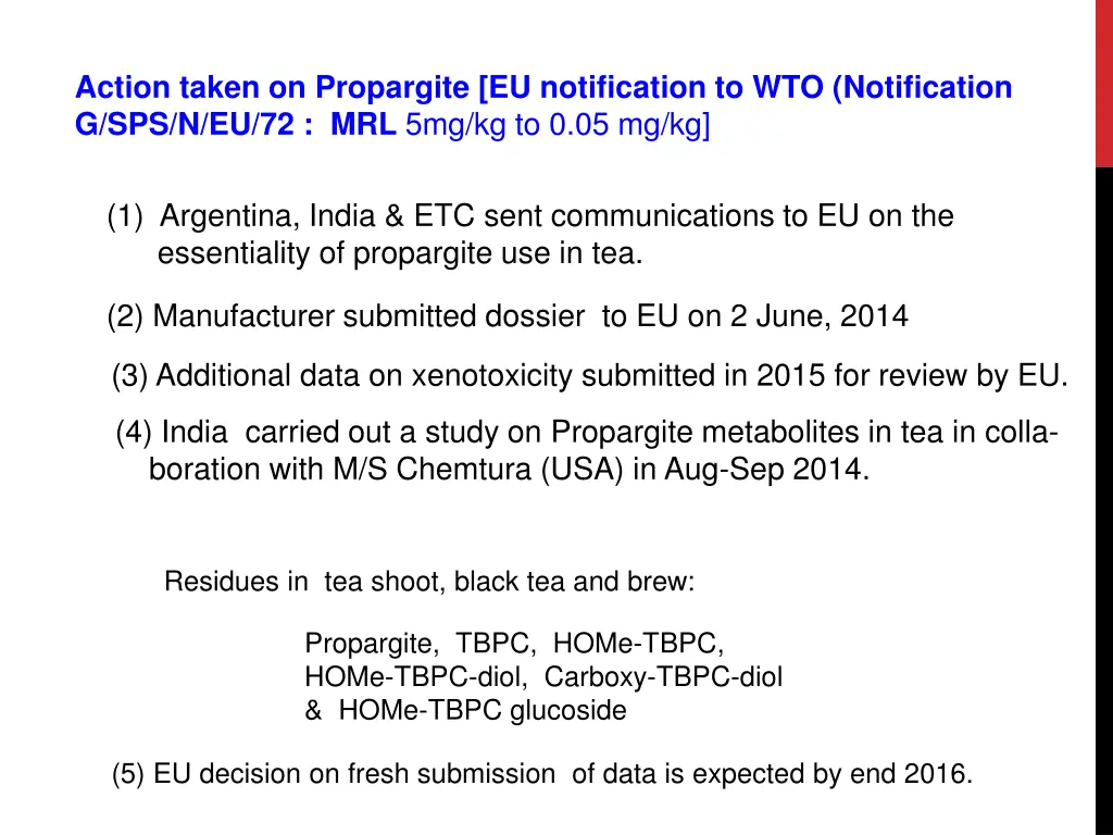 action taken on propargite eu notification