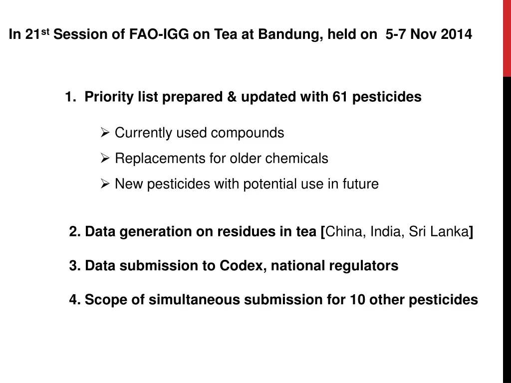 in 21 st session of fao igg on tea at bandung