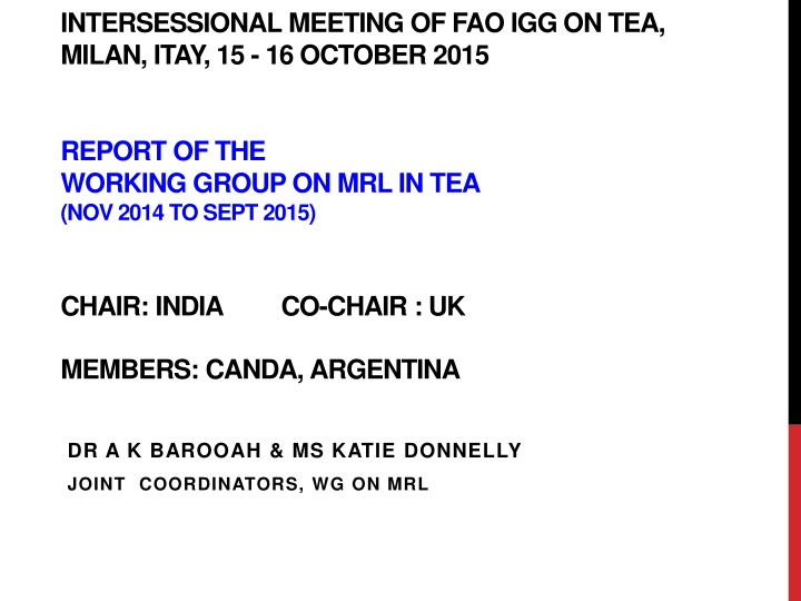 intersessional meeting of fao igg on tea milan