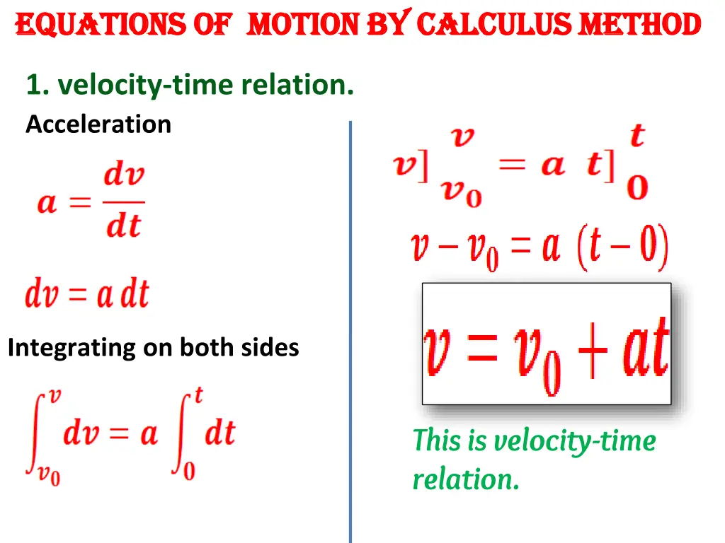 equations of motion by calculus method equations