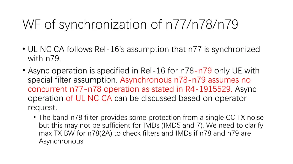 wf of synchronization of n77 n78 n79