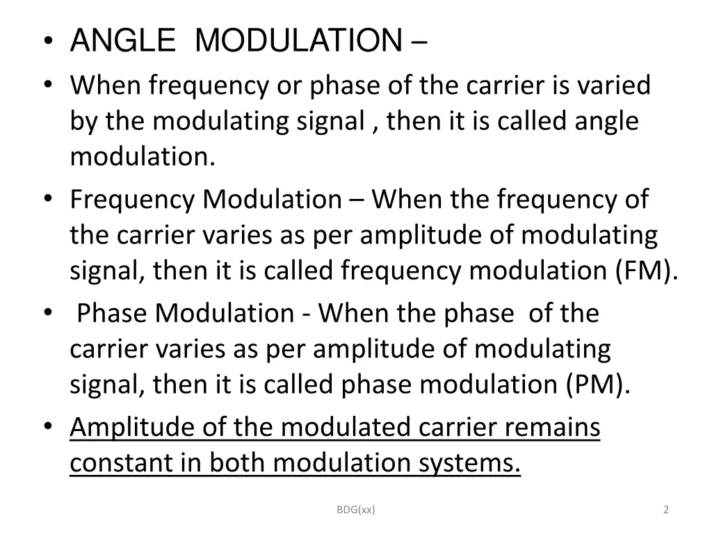 angle modulation when frequency or phase