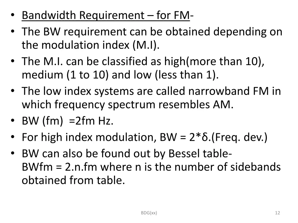 bandwidth requirement for fm the bw requirement