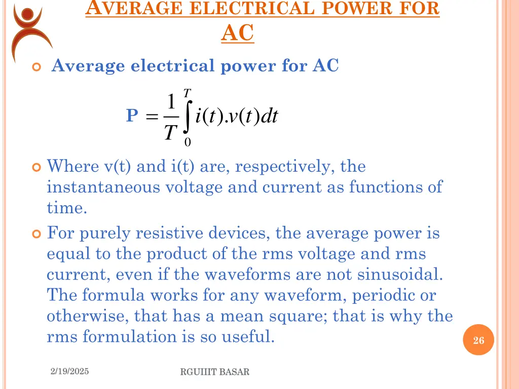 a verage electrical power for ac