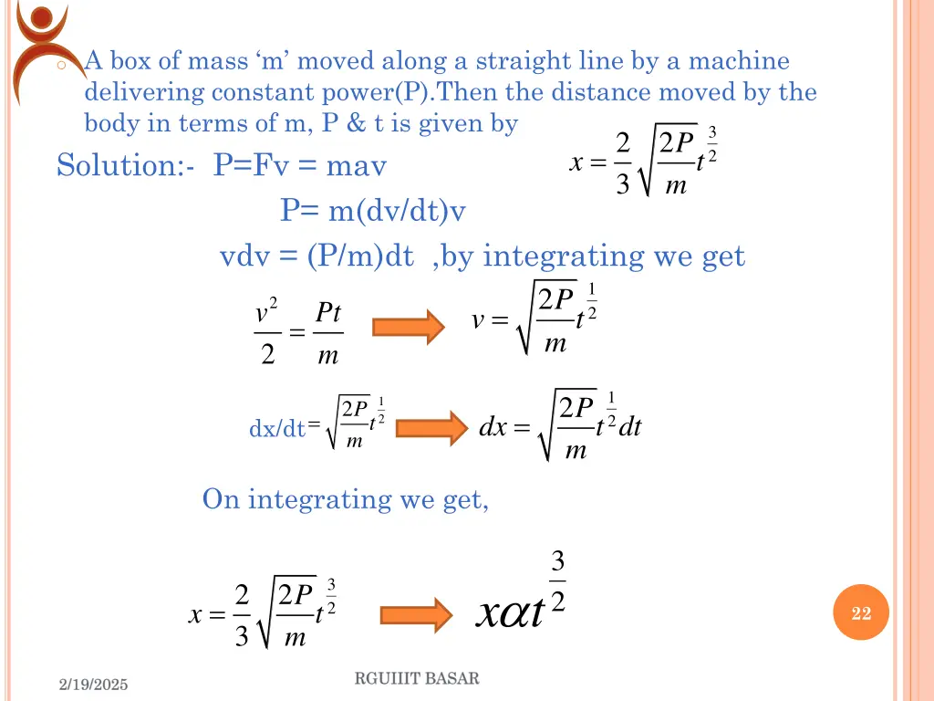 o a box of mass m moved along a straight line
