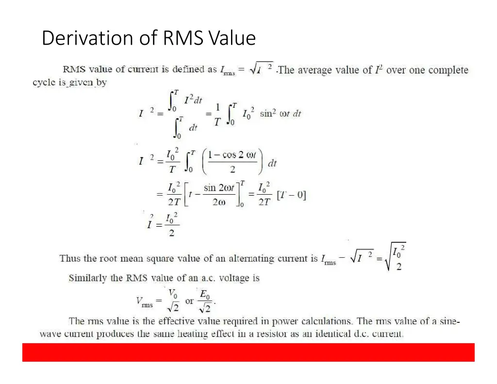 derivation of rmsvalue