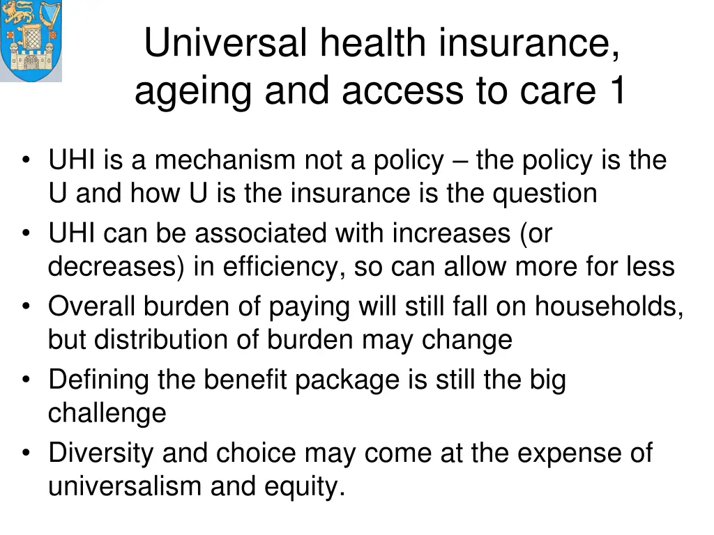universal health insurance ageing and access