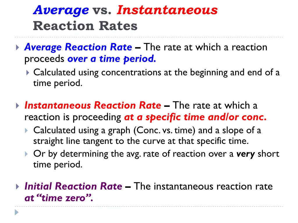 average vs instantaneous reaction rates
