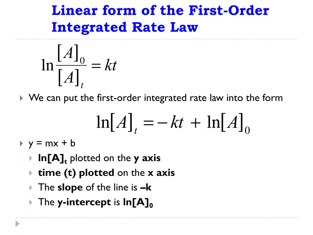 linear form of the first order integrated rate