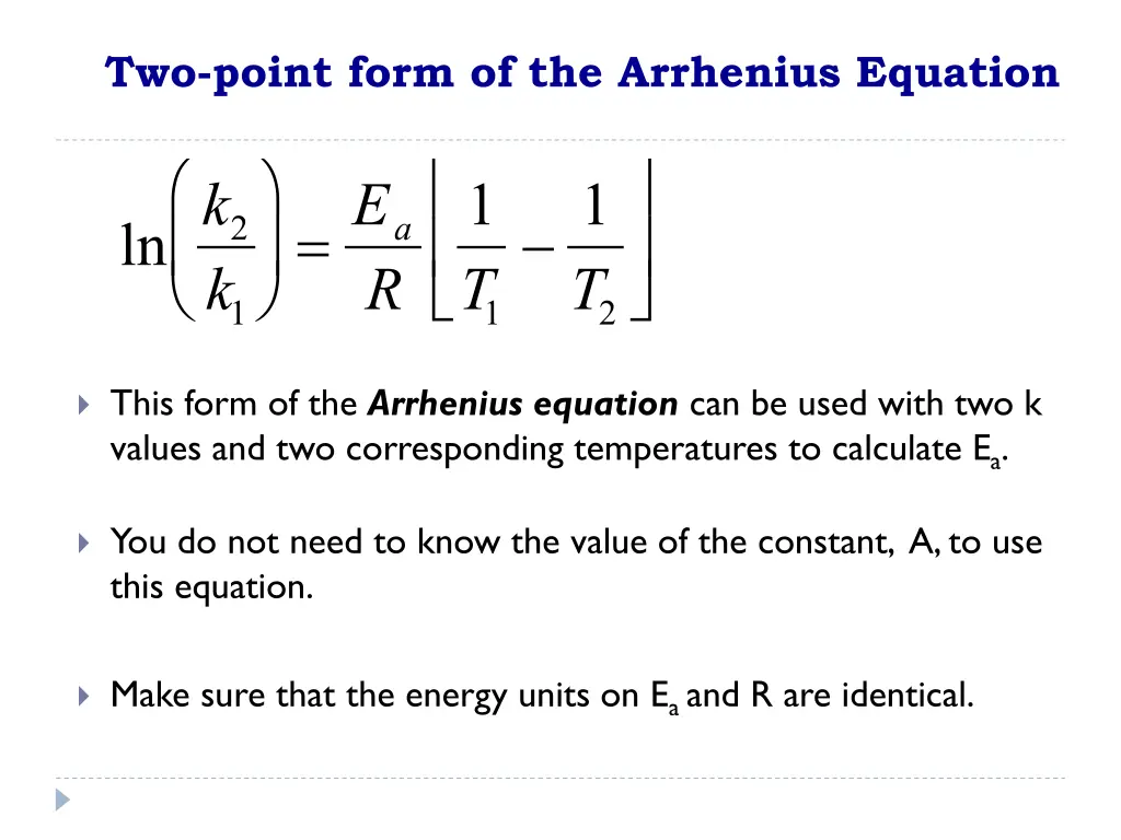 two point form of the arrhenius equation