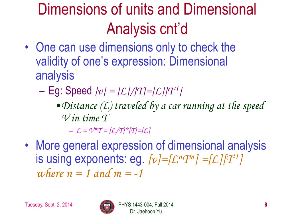 dimensions of units and dimensional analysis 1