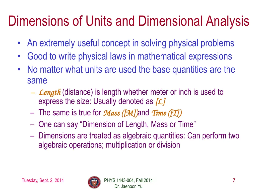 dimensions of units and dimensional analysis