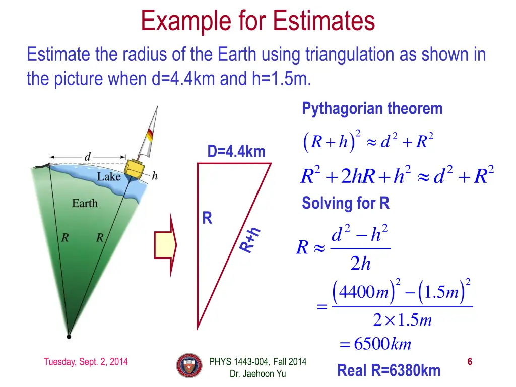 example for estimates estimate the radius