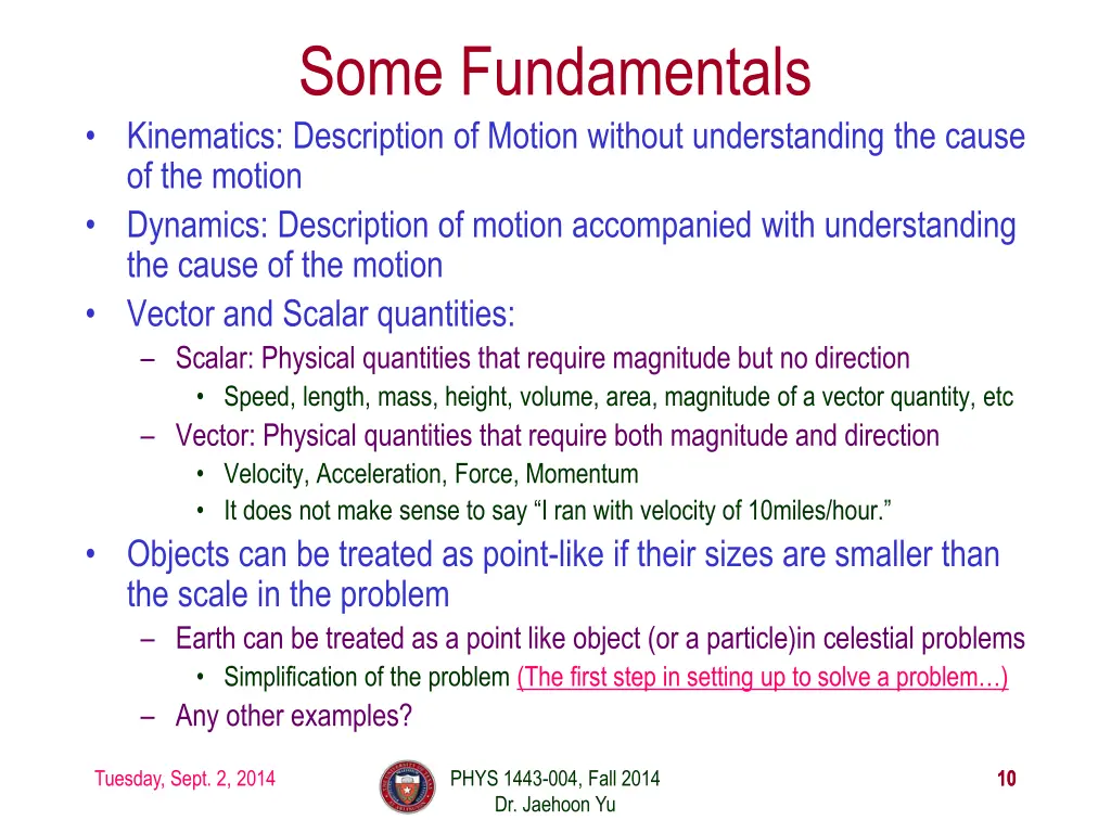 some fundamentals kinematics description
