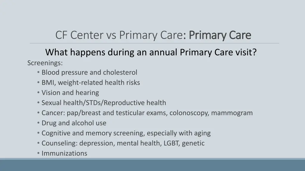 cf center vs primary care primary care 3