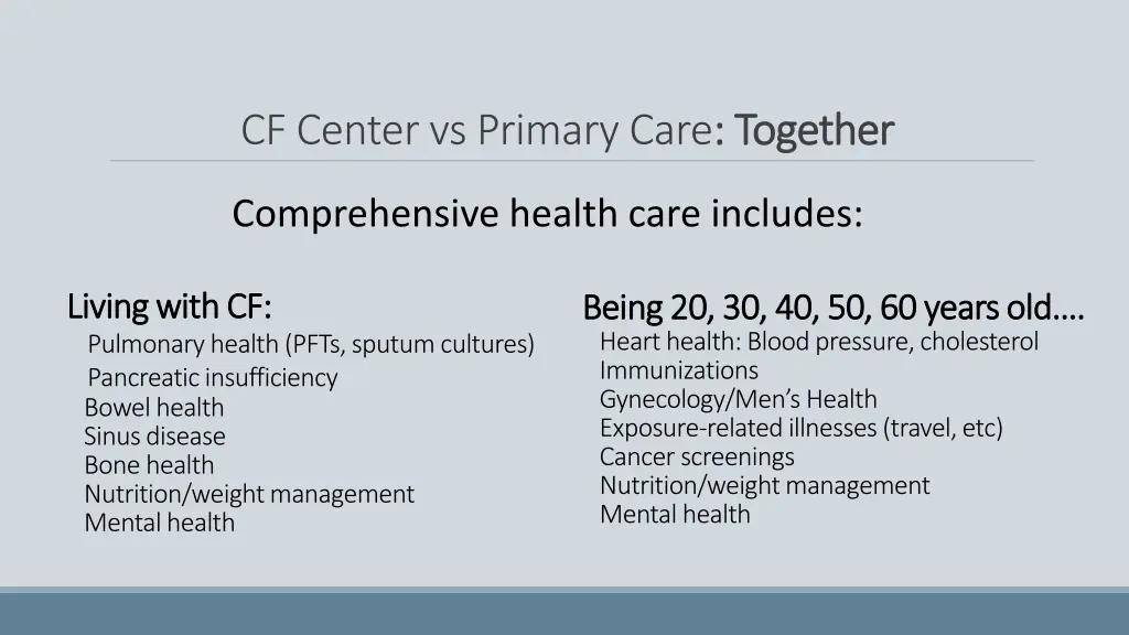cf center vs primary care together