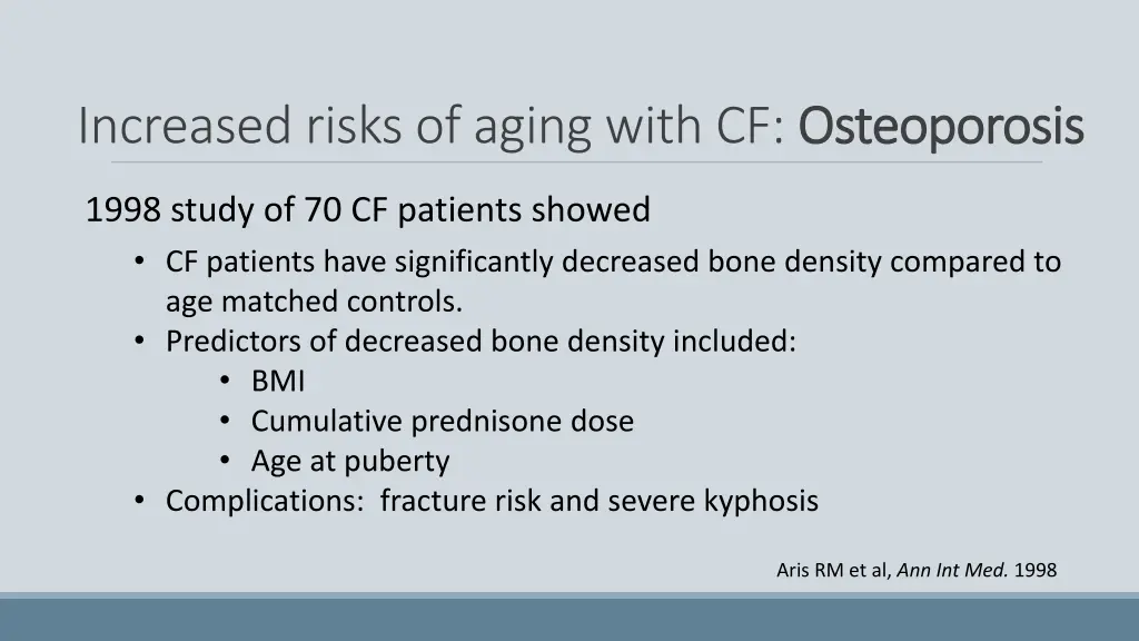 increased risks of aging with cf osteoporosis