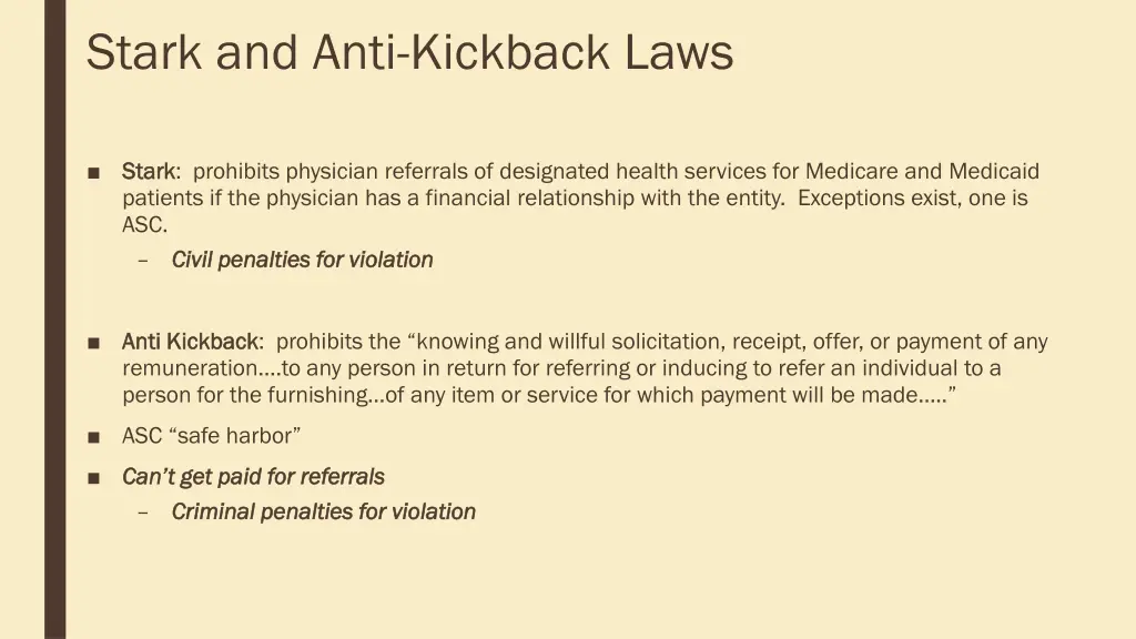 stark and anti kickback laws