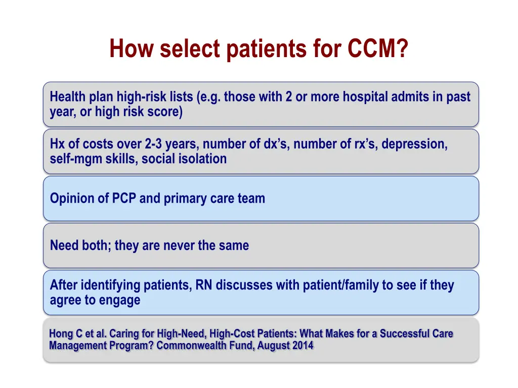 how select patients for ccm