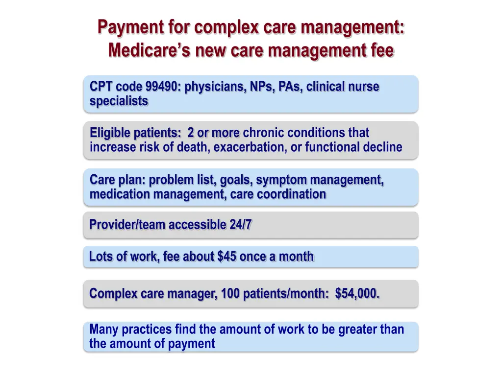 payment for complex care management medicare